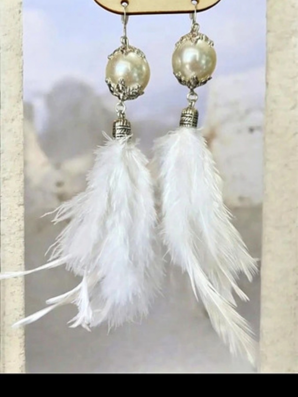 A Rare Bird Snowy Pearl Feather Earrings White